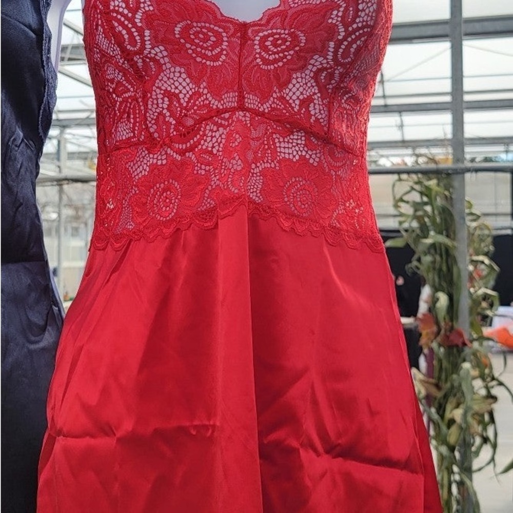 Pure romance ruby satin & lace chemise set